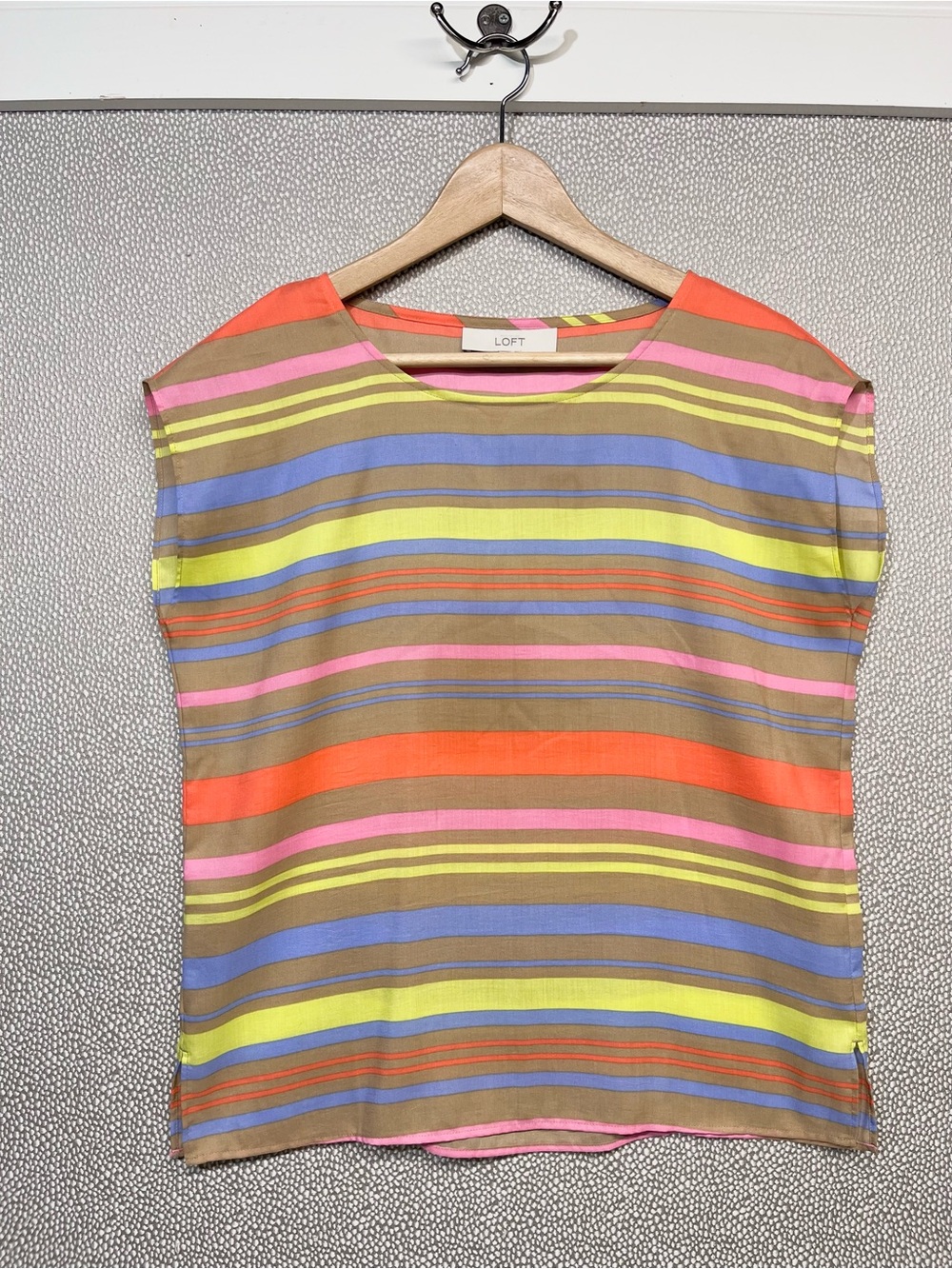 XS LOFT Striped Cap-Sleeve Top in Coral, Pink, Yellow, Blue, Tan #35